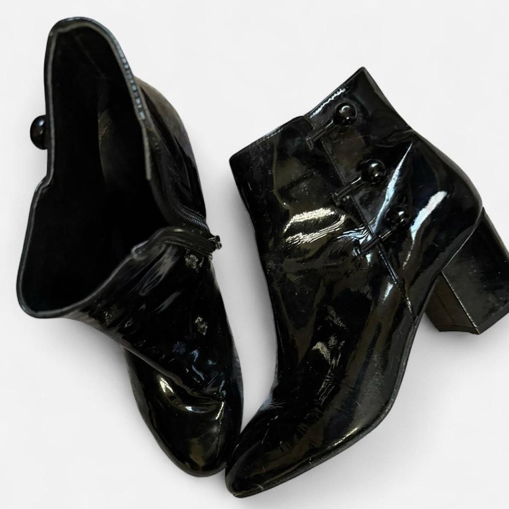 Ivanka Trump Glossy Black Ankle Booties